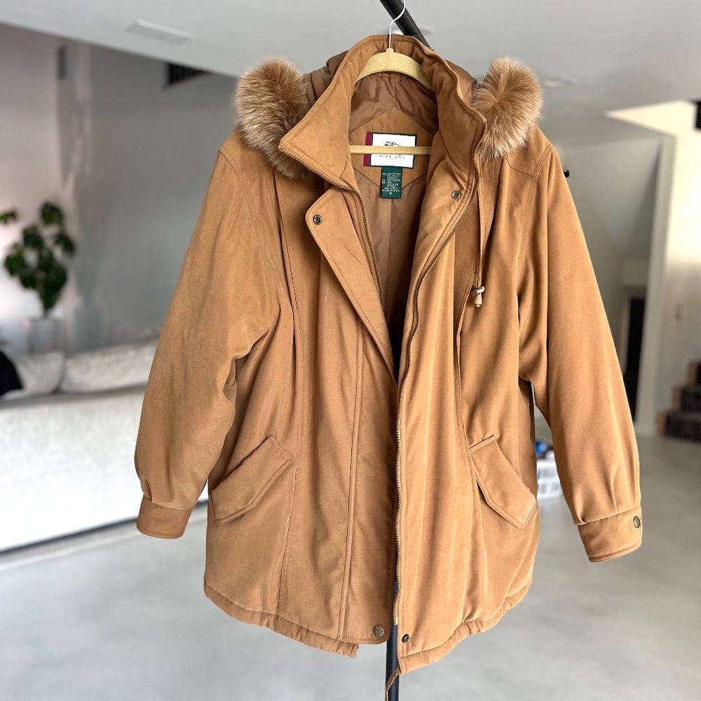 XL Mens Oversized Burberry Fur Hood Parka